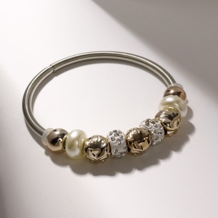 Bracelet Pearl "Margeri" owl, white color in silver, d = 6.5 cm-1