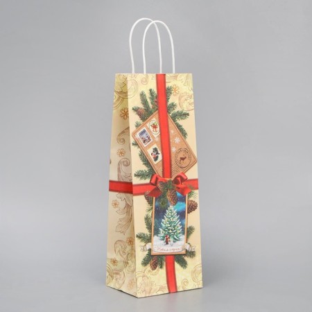 Package for the bottle "Post", 13 x 36 x 10 cm, New Year-2