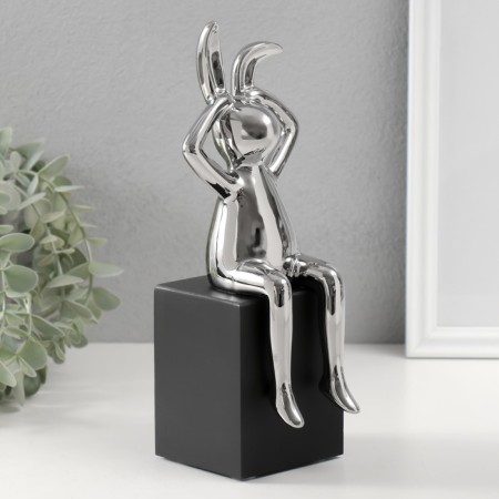 Souvenir Ceramics "Rabbit holds ears" silver 7.8x10x27 cm-1
