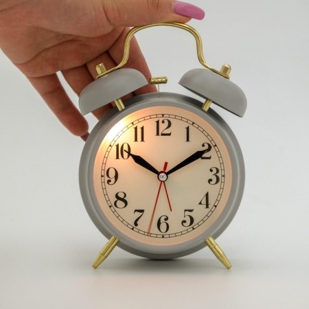 An alarm clock "Pennant", with backlight, D-9 cm, 17 x 11.5 cm, gray-5