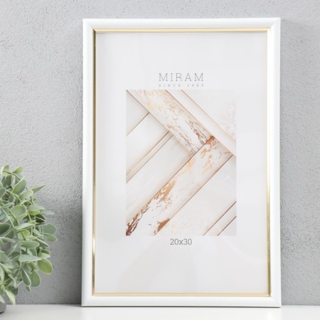 Photo frame Plastic "Mira" 20x30 cm, 636461 White with gold (plastic screen)