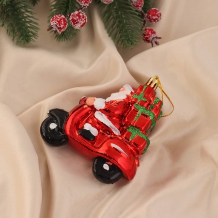 Christmas tree decoration "Santa Claus on the motika" (set 2 pcs) 10x9.5 cm, red-1