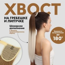 The tail of the invoice, straight hair, on the elastic band, 60 cm, 100 g, the color of the ombre light/milk