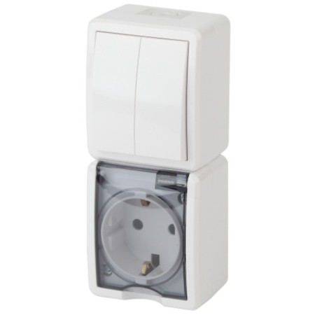 Block outlet+off. twin. Verta. IP54, 16A (10AX) -250V, OU, ERA expert, white
