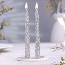Set of candles of twisted, 1.5x 15 cm, 2 pieces, sparkle, silver