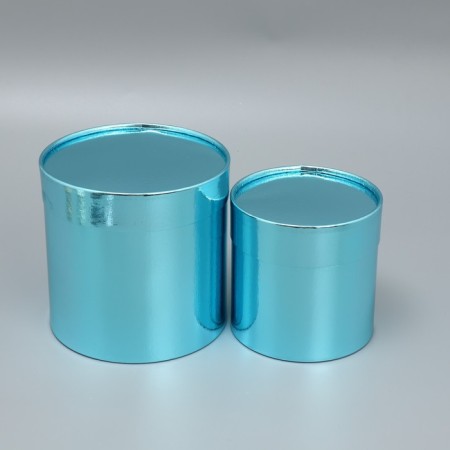 A set of boxes 2 in 1 round, gift packaging, “plain”, blue metallic, 12 x 12, 15 x 15 cm-2