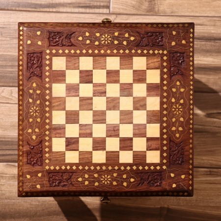 Chess table 37x37x40 cm, with figures, wood of shisham-2