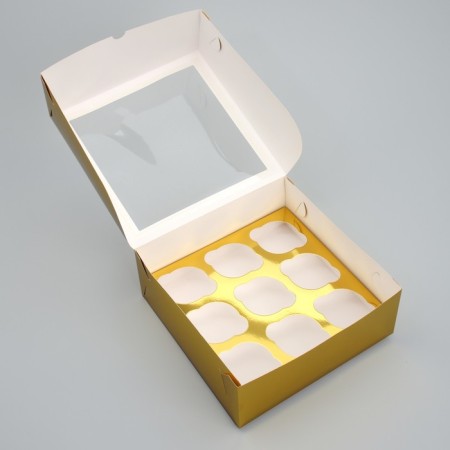 Folding box for 9 cupcakes with a “Happy New Year” window, 25 x 25 x 10 cm, New Year-4