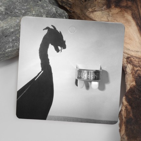 Ring "Valhalla" with runes, white color in silver, 17 size-3
