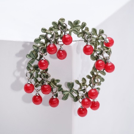 Brother "Wreath" lingonberry, red-green color in silver
