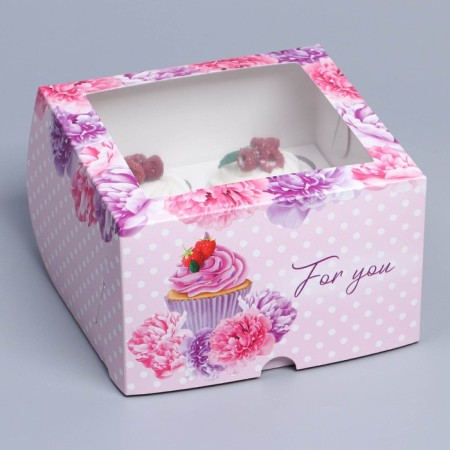Capcake box, confectionery packaging with a window, 4 cells "Piono", 16 x 16 x 10 cm-3