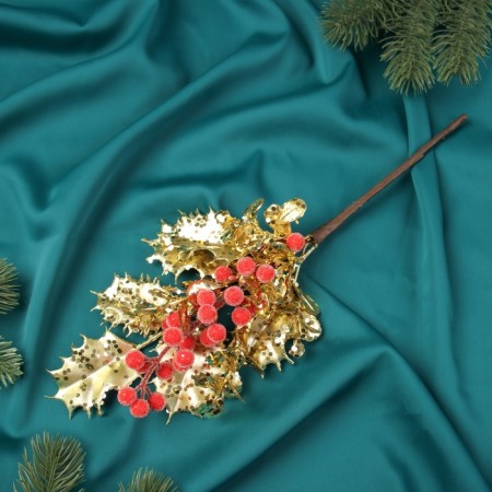 Decor "New Year's grace" leaf berries, 30x12 cm, red-gold