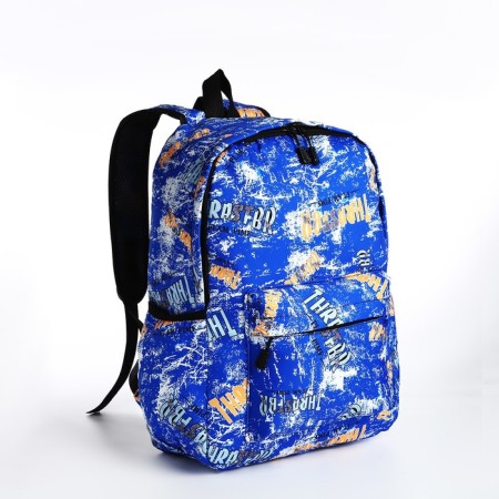 School backpack from textiles on lightning, 3 pockets, blue color-2
