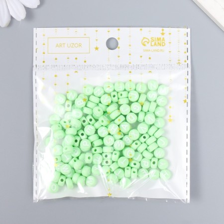 Beads for creativity plastic "English letters" Green set 20 g 0.4x0.7x0.7 cm-4