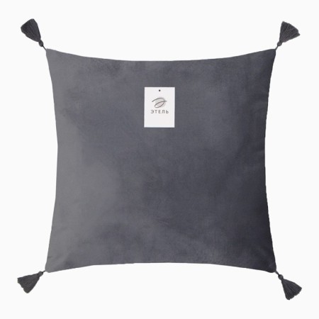 A set of decorative pillowcases Ethel with brushes, gray color, 45x45 cm - 2 pcs, polyester, velor-4