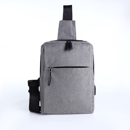 Male sling bag from textiles, with USB, gray color-1