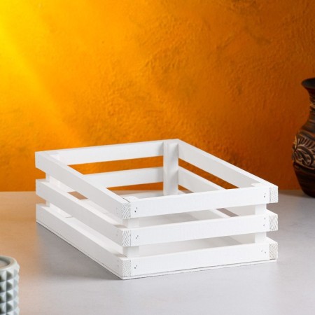 Wooden Kashpo 30 × 20 × 9.5 cm "Classic", three -strip, white give beautifully-1