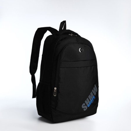 Youth backpack from textiles on lightning, 4 pockets, black/blue color-2