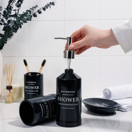 A set of accessories for the bathroom "Loft", 4 items (soap dish, soap dispenser 420 ml, 2 cups), black color-4