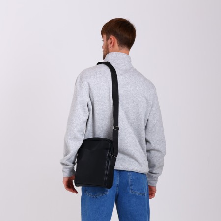 Male bag over the shoulder, Textura, artificial leather, black color-10