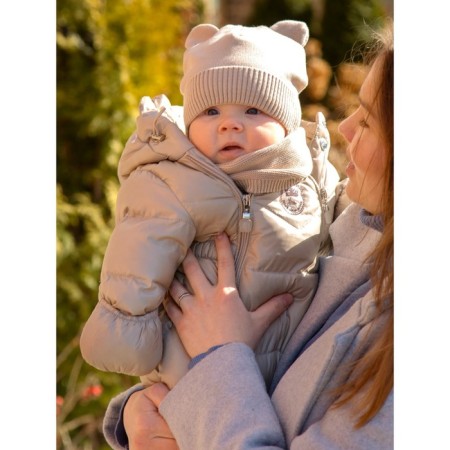 A cap on ties with ears children's Amarobaby Pure Love Bear, with a lining, size 40-42 cm, sand-7