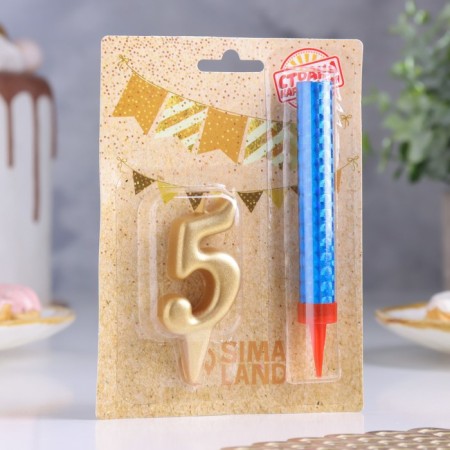 Candle for cake the number "5", "oval + fountain" Golden-3