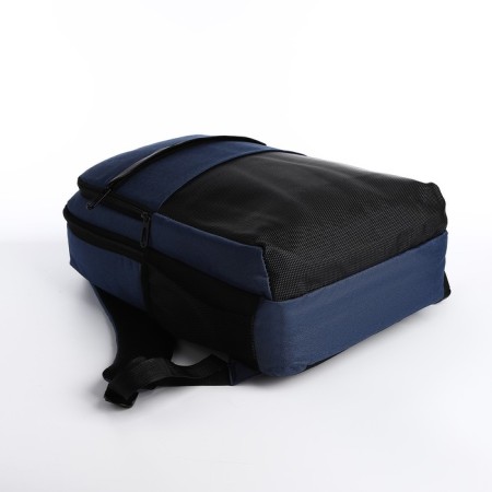 Male backpack on lightning, 3 outer pockets, a USB connector, a suitcase mount, blue color-4