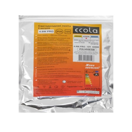 Ecola Pro 5 m, IP20, SMD3528, 60 LED/m, 4.8 W/m, 12 V, 4200K-6