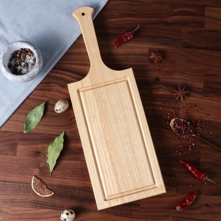 Groot board with a “rectangular” handle, for serving and serving, 43x15 cm, array of ash
