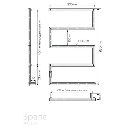 Electric heated toweller Indigo Sparta, 800x500 mm, timer, hidden installation, white-3