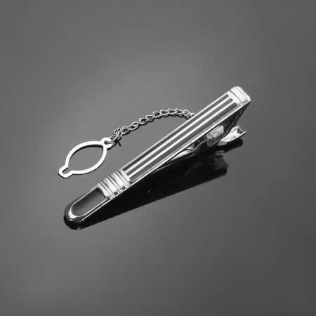 Clime for a steel tie "Classic" rounded with enamel, black color in silver
