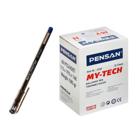 Ballpoint Pensan My-Tech Ballpress, Node-bela 0.7 mm, blue ink + display