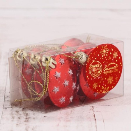 Jewelry decoration "Star Medallion" 5 cm (set 6 pcs) red-white-1
