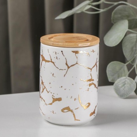 Ceramic bank for bulk products Gold, 350 ml, white color