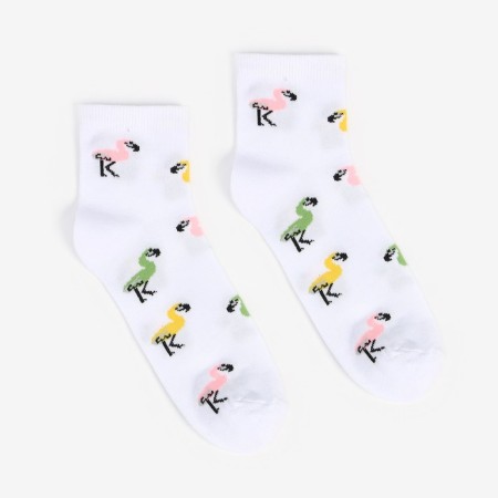Women's socks, white color/flamingos, size 38-40-1
