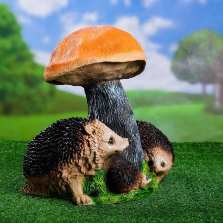 Garden Figure "Mushroom Sunser with Hedgehogs" 27x37x37cm-1