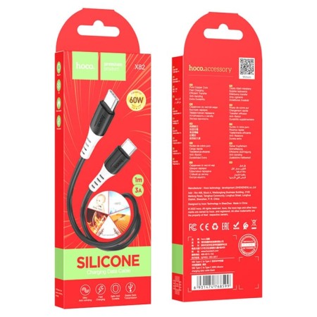 Hoco X82, Type-C cable-Type-C, 60 W, 3 A, 1 m, silicone braid, black-5