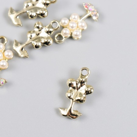 Decor for creativity metal, rhinestones "Pearl flower with leaves" gold 1.1x2 cm-1