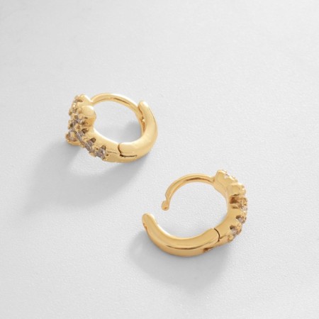 Cooping Cross Earrings in a circle, white color in gold, D = 1 cm-2