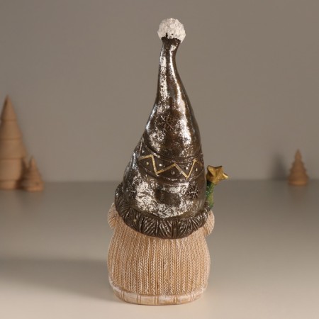 Souvenir Polystone Light "Santa Claus in the cap, with a Christmas tree" Beige and chocolate 10.5x10.5x22 cm-2