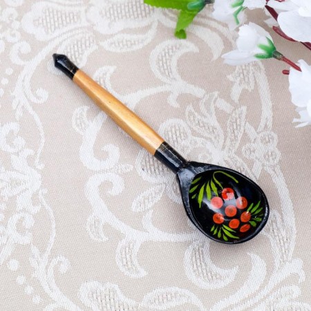 A wooden spoon "Chernushka", small, Khokhloma, mix-4