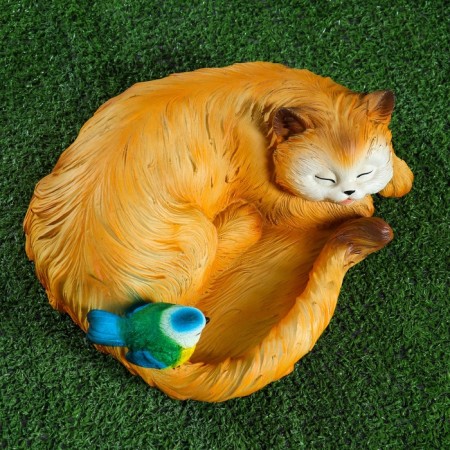 Garden figure "Sleeping cat with a bird" 13x29cm-3