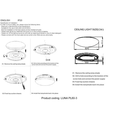 Ceiling Crystal Lux, Luna 2250/103, LED, 1x54 W, 13.2x58x58 cm, white color-1