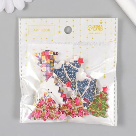 Decor for creativity wood "Christmas tree patchwork" set of 15 pcs 3.5x2.5 cm mix-4