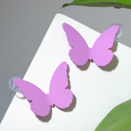 Earrings Metal "brightness" butterflies, lilac color