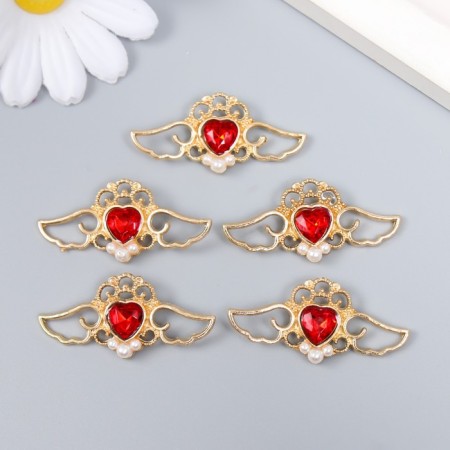 Decor for creativity Metal, plastic "Winged heart. Rubin" gold set 5x2 cm-2