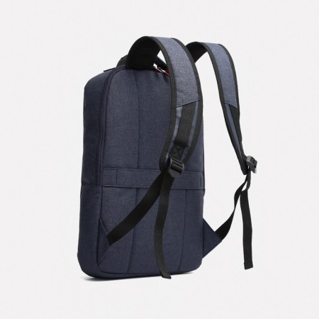 A backpack, a lightning department, an outer pocket, an attach to a suitcase, the color is blue-3