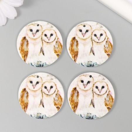 Decor for creativity wood "Circle. Polar owls" d = 4 cm-1