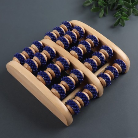 Feet massage "Night Happiness", 22 × 20 × 5.5 cm, 5 rows with spikes, wooden, blue/beige color-4