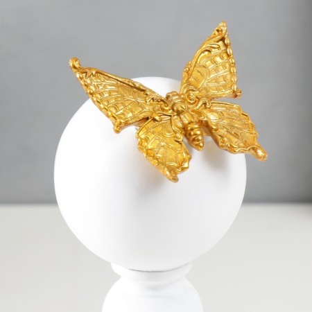 Souvenir Polystone "Golden butterfly on a column with a ball" White 24.5x9x10 cm-4